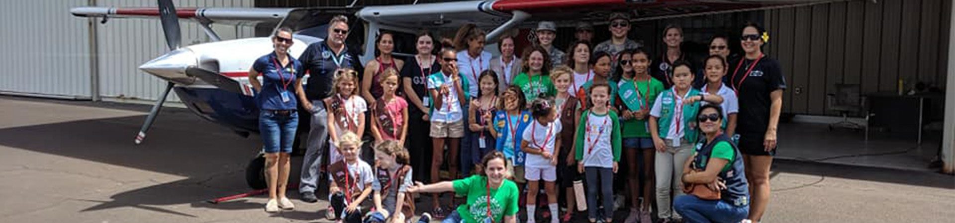  Girl Scout troop touring an airport 