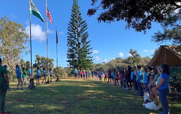 Flag ceremony at camp